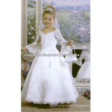Best selling long sleeve lace beaded appliqued ball gown pageant custom-made flower girl dresses CWFaf3915